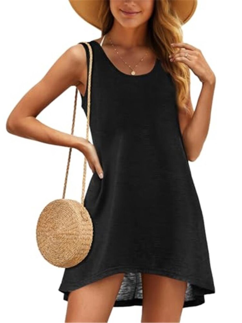 CHICGAL Black Sleeveless Swim Cover Up Tank Beach Mini Dress